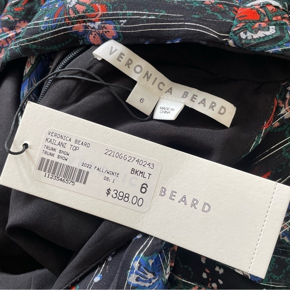 Veronica Beard Black Multi Silk Metallic Paisley Floral Halter Kailani Top NWT 6 - Picture 9 of 12